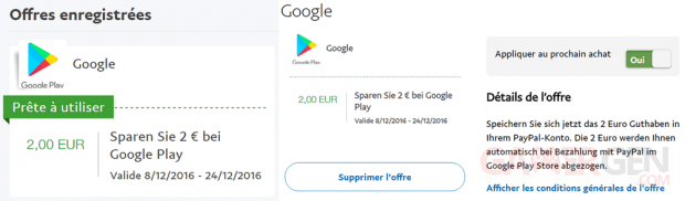 Google Play bon plan PayPal coupon details