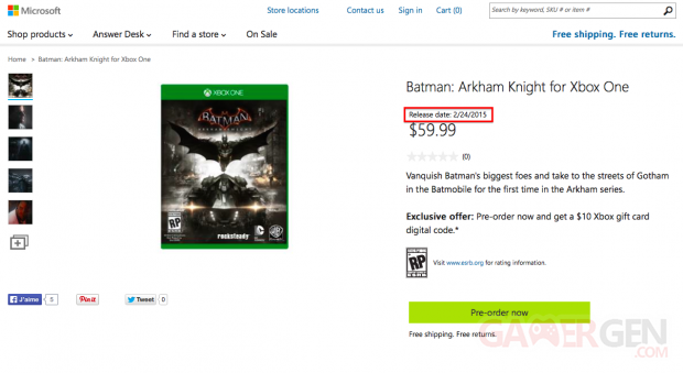 Batman Arkham Knight date de sortie Microsoft store